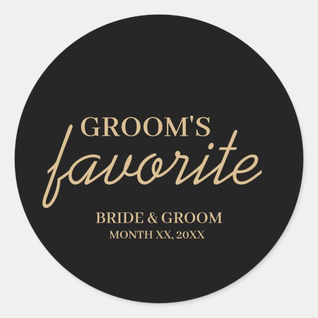 Schwarz-Gold-Groom's Lieblings-Snack-Hochzeit Runder Aufkleber (Vorderseite)