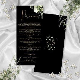 Schwarz-Gold-Grün-Monogramm-Hochzeitsessen Menükarte