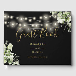Schwarz-Gold-Grüne-Lichter Hochzeit Gästebuch