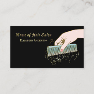 Schwarz-Gold-Haarsalon Vintag Comb and Curls Visitenkarte