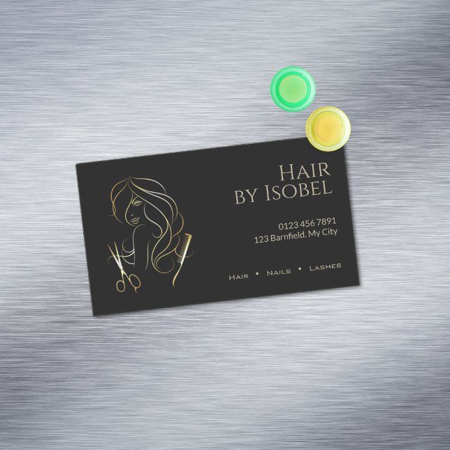 Schwarz-Gold-Haarstylist Magnetische Visitenkarte (Von Creator hochgeladen)