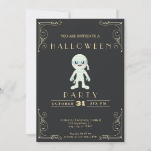 Schwarz-Gold-Halbpappe, Niedliche Mummy Halloween Einladung