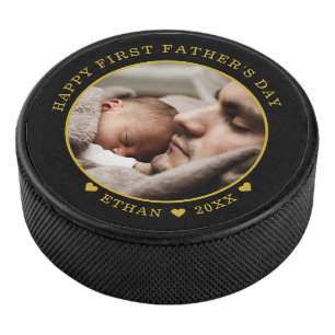 Schwarz-Gold-Happy Erste Vatertag Foto Eishockey Puck