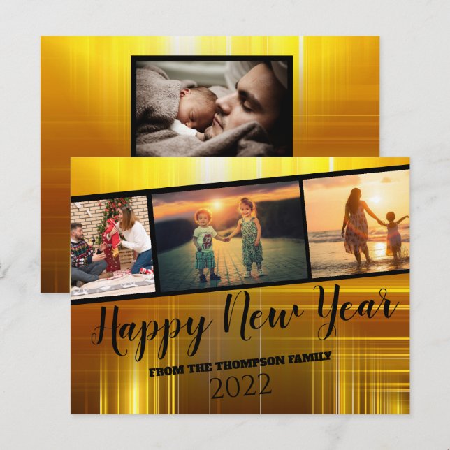 Schwarz-Gold-Happy-Neujahrsfoto-Collage Postkarte (Vorne/Hinten)
