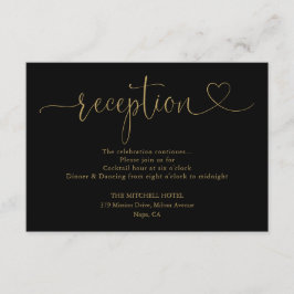 Schwarz-Gold-Herz-Skript-Hochzeitsempfang Begleitkarte