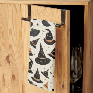 Schwarz-Gold-Hexe-Hasenstars-Creme Halloween Geschirrtuch