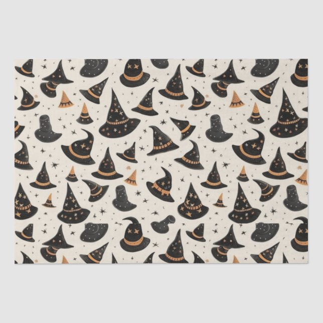 Schwarz-Gold-Hexe-Hasenstars-Creme Halloween Seidenpapier (Vorderseite)