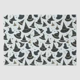 Schwarz-Gold-Hexe-Hats-Sterne-Grünes Halloween Seidenpapier