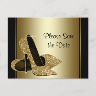 Schwarz-Gold High Heel Shoe Save the Date Ankündigungspostkarte