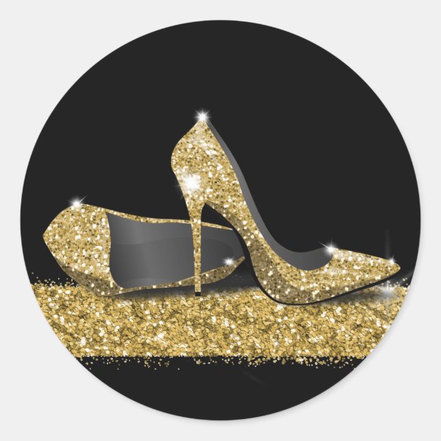 Schwarz-Gold High Heel Shoes Party Runder Aufkleber (Vorderseite)