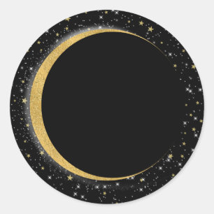 Schwarz & Gold Himmel Mond Sterne Lunar Nacht Runder Aufkleber
