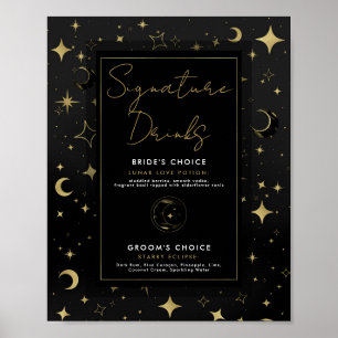 Schwarz & Gold Himmel Mond Sterne Signature-Drinks Poster