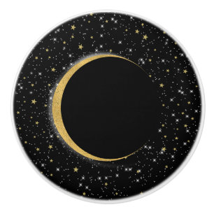 Schwarz & Gold Himmelsmond Magie Lunare Sterne Keramikknauf