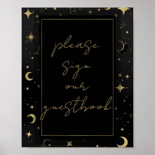 Schwarz & Gold Himmelsmond Sterne Hochzeit Poster