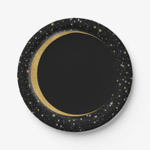 Schwarz & Gold Himmelsmond Sterne Lunarmagie Pappteller