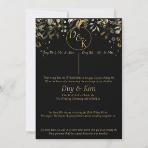 Schwarz/Gold Hochzeit Einladung Englisch/Vietnames