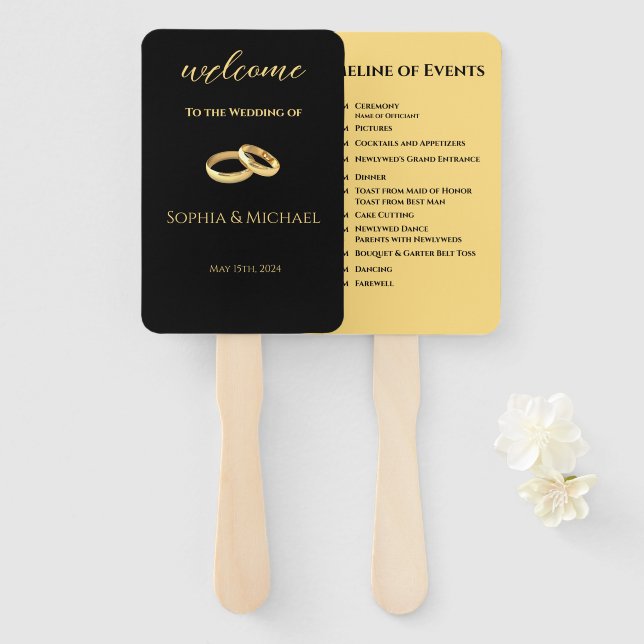 Schwarz-Gold-Hochzeit Fächer (Vorne und Hinten)