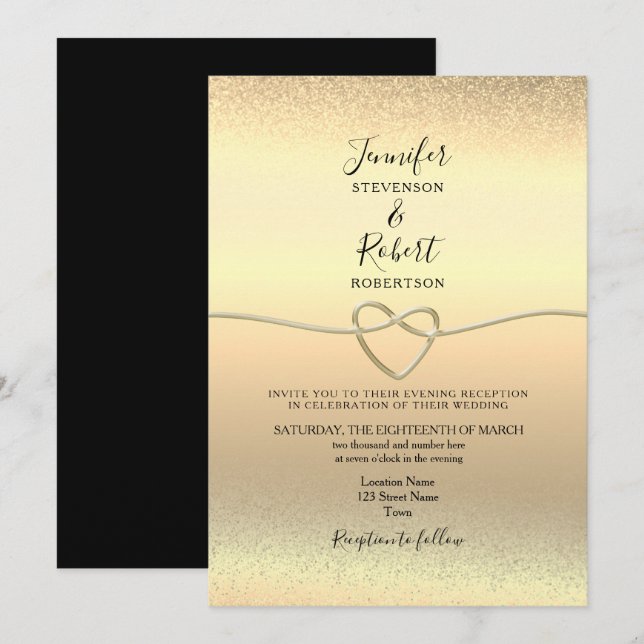 Schwarz-Gold-Hochzeitsempfang Einladung (Vorne/Hinten)