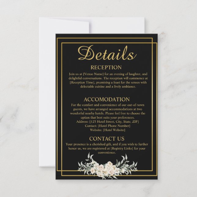 Schwarz-Gold-Hochzeitskarte Einladung (Vorderseite)