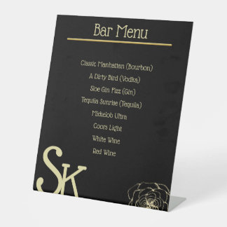 Schwarz-Gold-Hochzeitsmenü - Bar Sockelschild