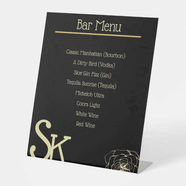 Schwarz-Gold-Hochzeitsmenü - Bar Sockelschild (Vorderseite)