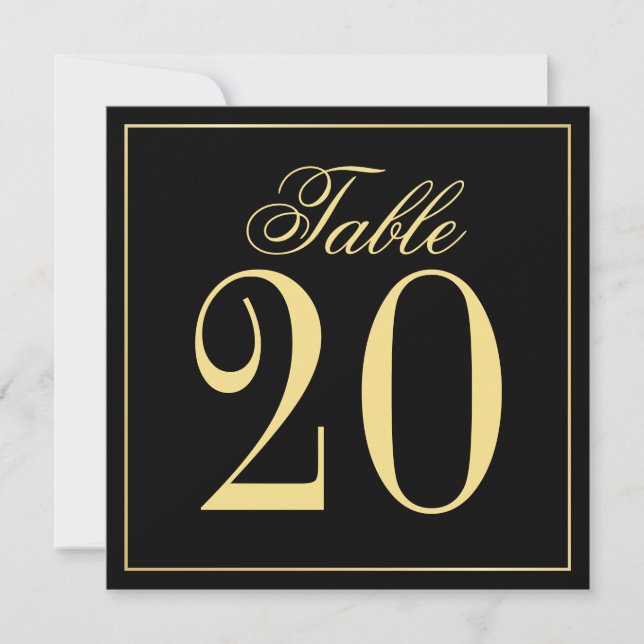 Schwarz-Gold-Hochzeitsplatz-Tischnummer Einladung (Vorderseite)