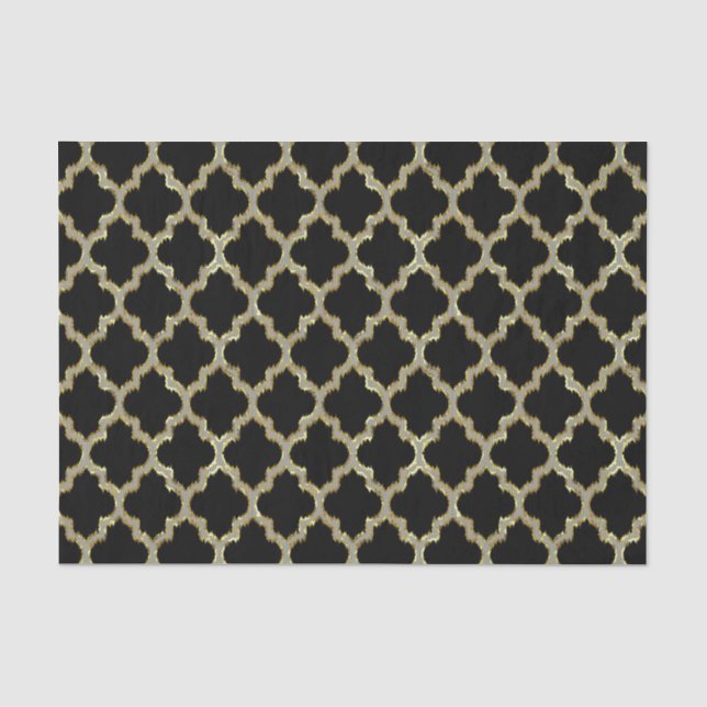 Schwarz & Gold Ikat Quatrefolie Geometrisches Must Seidenpapier (Vorderseite)