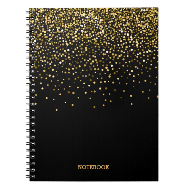 Schwarz-Gold-Imitate-Glitzer-Staub-Notebook Notizblock (Vorderseite)