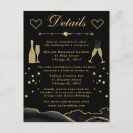 Schwarz-Gold-Imitats Glitzer Agate Hochzeitdetails Begleitkarte