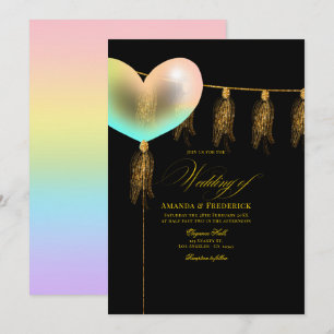 Schwarz-Gold-Iridescent-Herz-Hochzeit Einladung