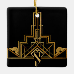 Schwarz-Gold-Jugendstil/Deko-Muster auf einem Keramikornament