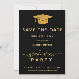 Schwarz-Gold-Klassik-Abschluss Save the Date Einladung