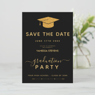 Schwarz-Gold-Klassik-Abschluss Save the Date Einladung