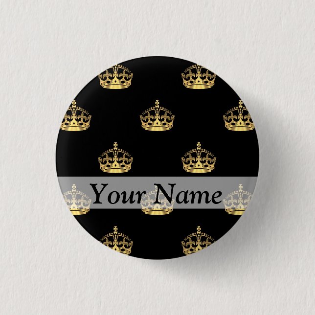 Schwarz-Gold-Kronenmuster Button (Vorderseite)