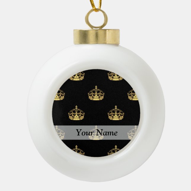 Schwarz-Gold-Kronenmuster Keramik Kugel-Ornament (Vorderseite)