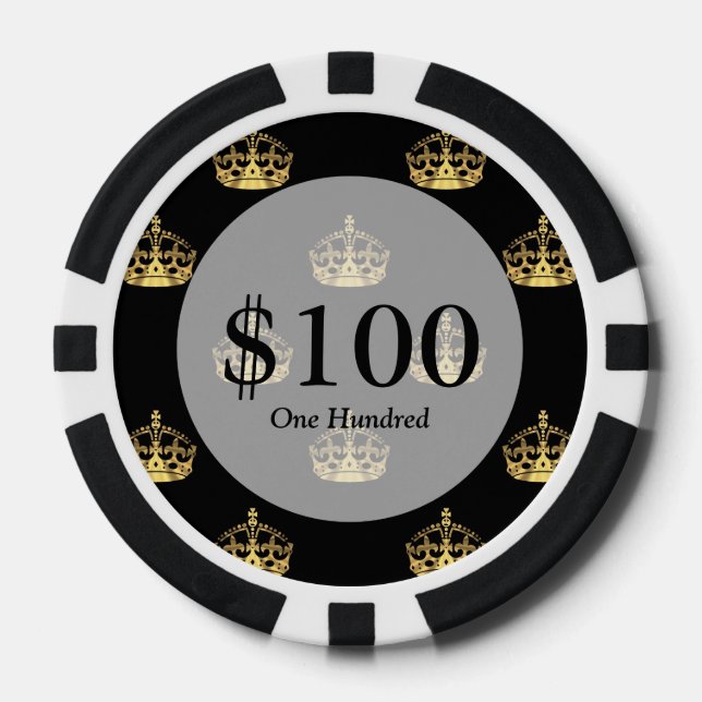 Schwarz-Gold-Kronenmuster Pokerchips (Vorderseite)