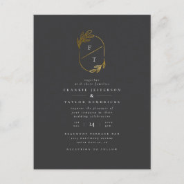 Schwarz-Gold-Leaf-Monogramm | Moderne Hochzeit im Einladungspostkarte