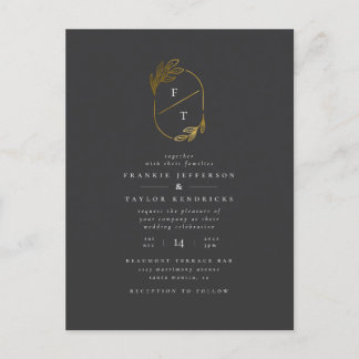 Schwarz-Gold-Leaf-Monogramm | Moderne Hochzeit im  Einladungspostkarte