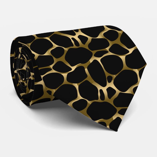 Schwarz-Gold-Leopard-Druckmuster Krawatte (Gerollt)