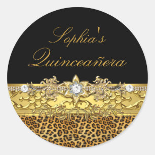 Schwarz-Gold-Leopard-Sticker Runder Aufkleber
