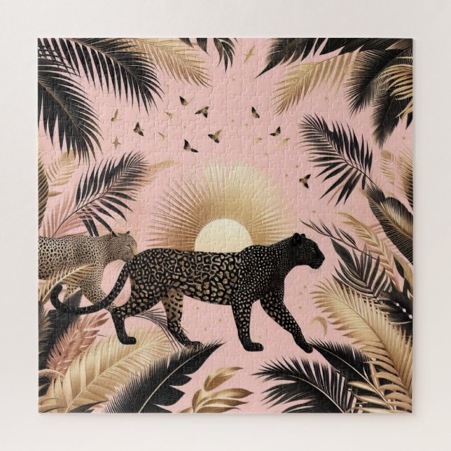 Schwarz-Gold-Leopard vor rosa Hintergrund (Vertikal)