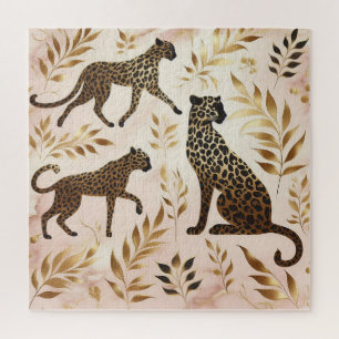 Schwarz-Gold-Leopard vor rosa Hintergrund