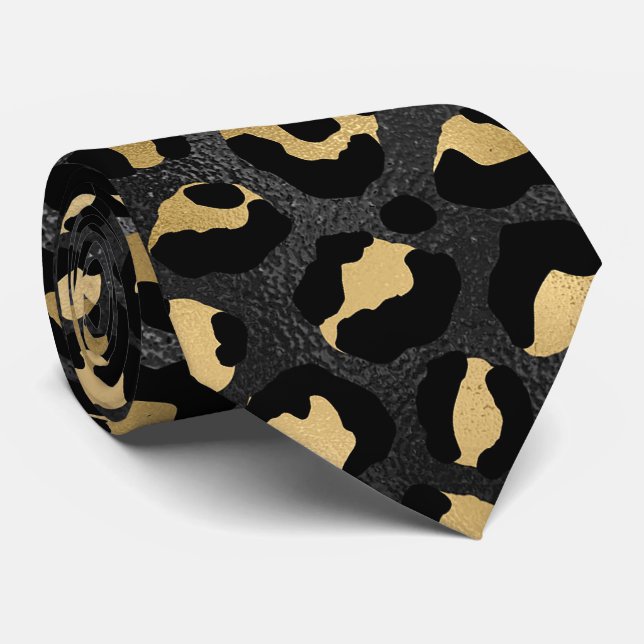 Schwarz-Gold-Leopardenmuster Krawatte (Gerollt)