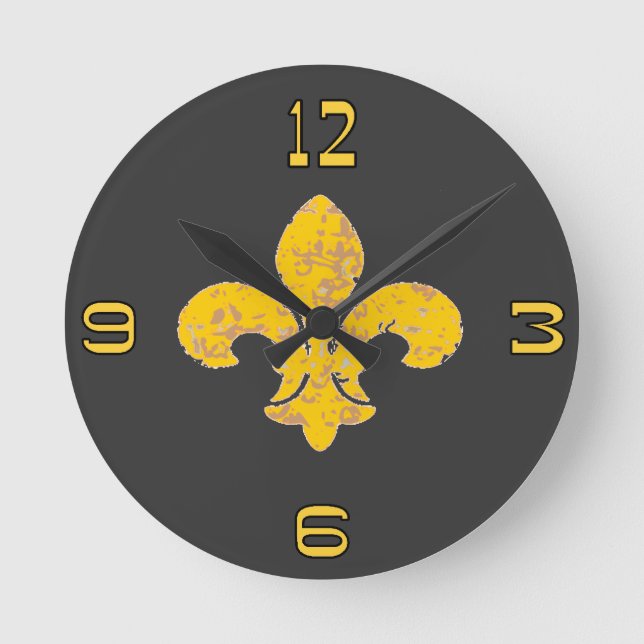 Schwarz-Gold-Lilie Runde Wanduhr (Vorderseite)