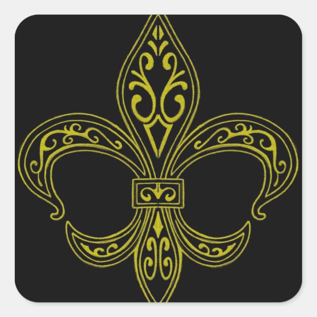 Schwarz-Gold-Lilie-Sticker Quadratischer Aufkleber (Vorderseite)