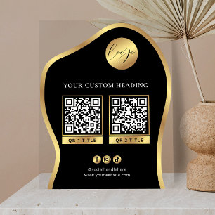 Schwarz & Gold Logo Geschäft 2 QR-Codes Werbe- Acrylschild