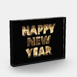Schwarz-Gold-Look Text glücklich Neues Jahr Fotoblock
