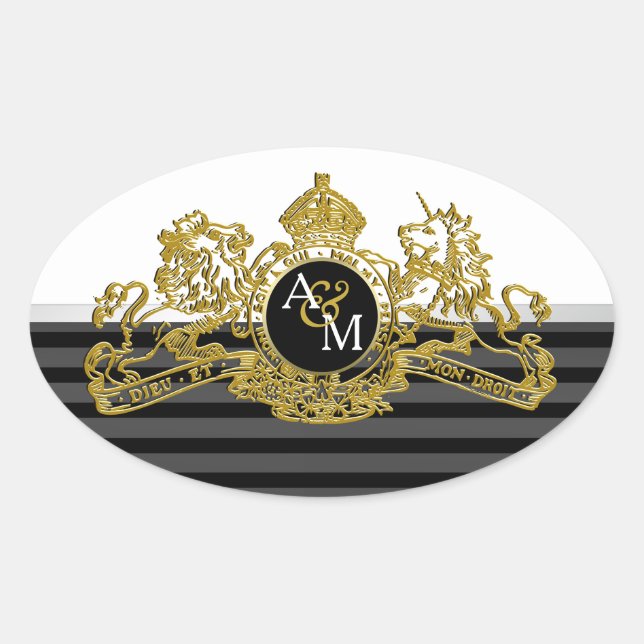 Schwarz-Gold-Löwe-Einhorn-Emblem Ovaler Aufkleber (Vorderseite)