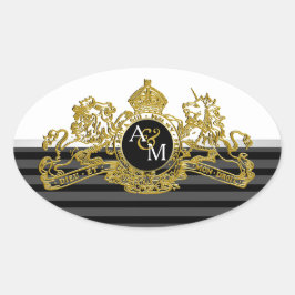 Schwarz-Gold-Löwe-Einhorn-Emblem Ovaler Aufkleber