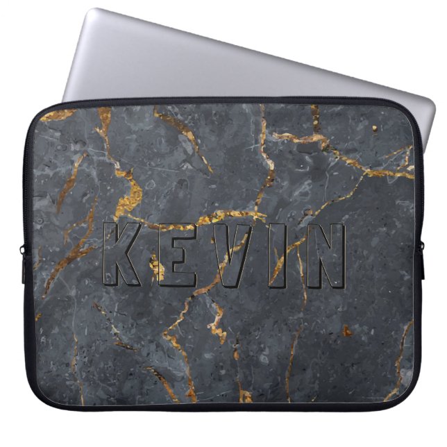 Schwarz-Gold-Luxus-Marmorstruktur Laptopschutzhülle (Vorderseite)
